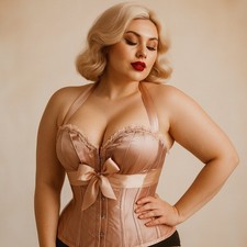 Corset Story Steel Boned Satin Halter Corset UK14 Champagne Bridal Burlesque