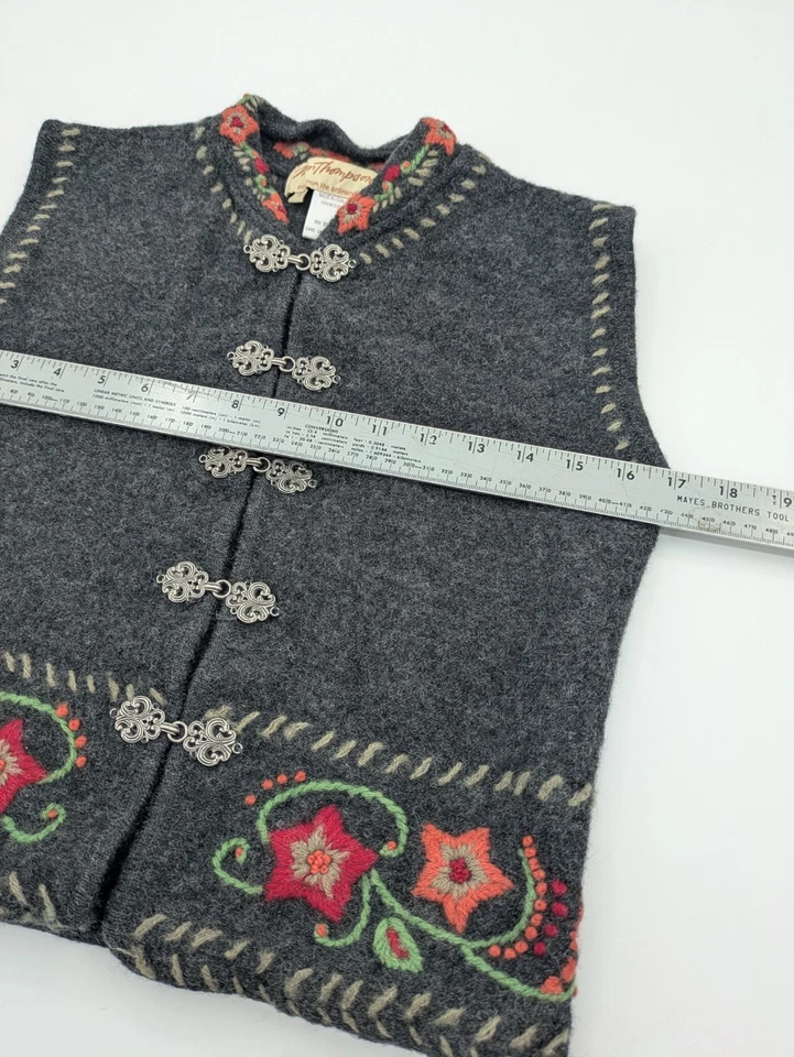 Chaleco Suéter Norm Thompson Mujer S Negro Lana Floral Bordado Cierre Plateado Foto 3 de 4