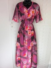 Vintage 70s Pink Floral Maxi Dress Flutter Sleeve Boho EU40