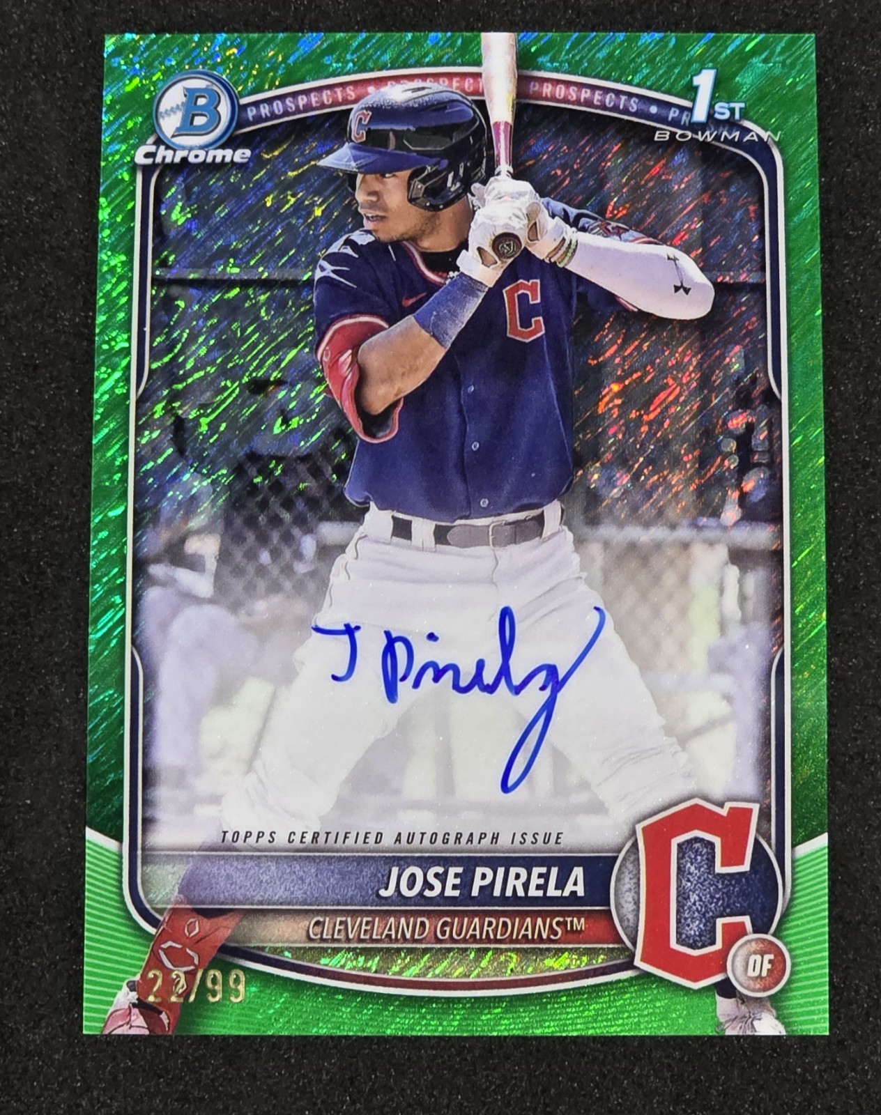 2025 Bowman Chrome Jose Pirela 1st Green Shimmer Auto /99 Guardians #CPA-JP