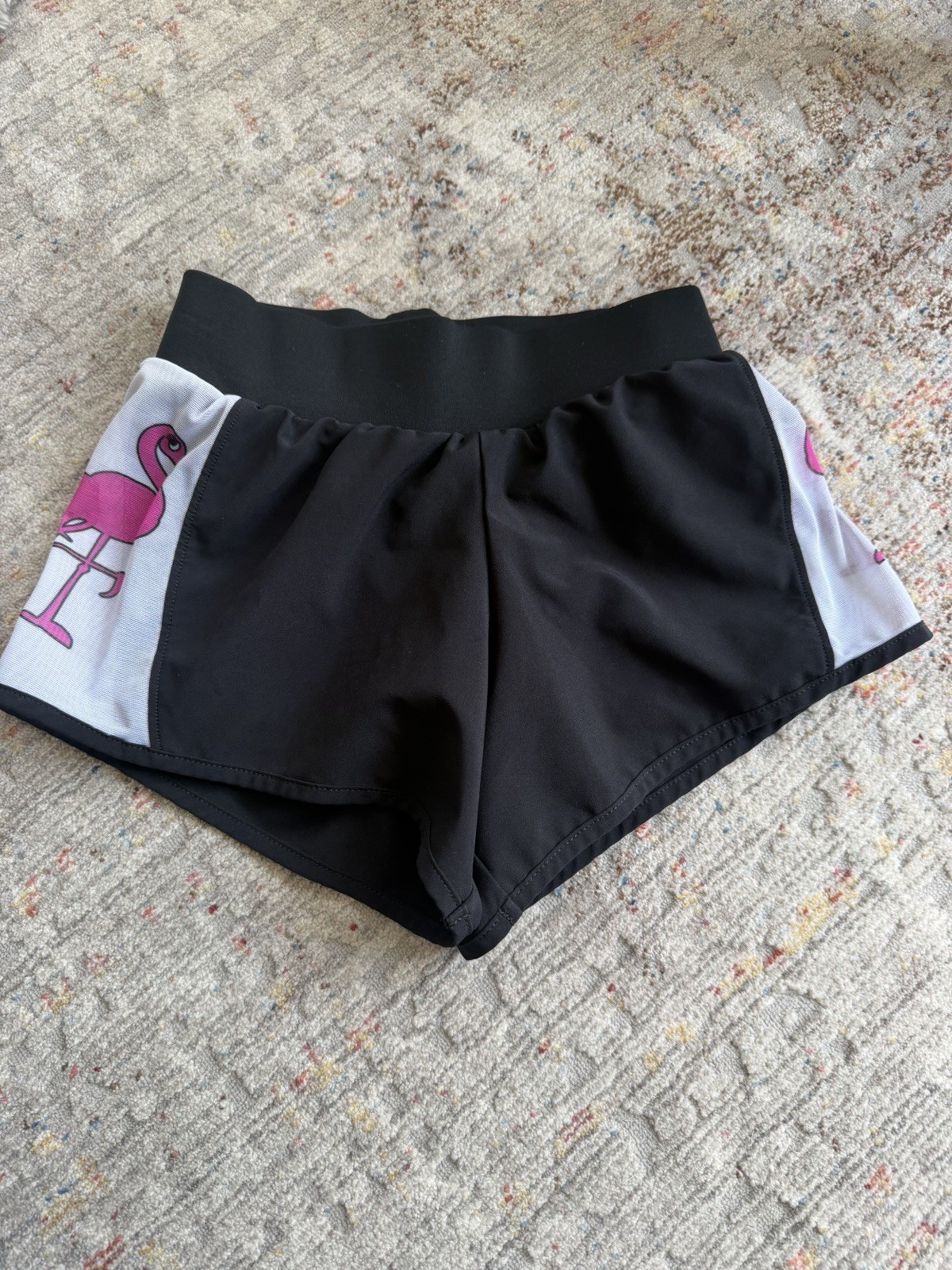Varsity Spirit Cheer Shorts with Pink Flamingo Panels, size YM