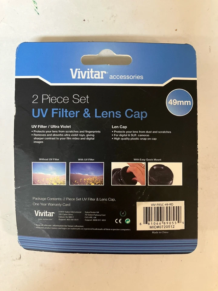 Vivitar 49mm UV Filter & Lens Cap Snap On Quick Mount Camera Accessories - Image 2 of 2