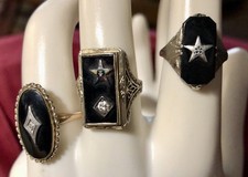 3 VINTAGE RING LOT~10K-18K GOLD ONYX~FRATERNAL ORDER~EASTERN STAR~DIAMONDS