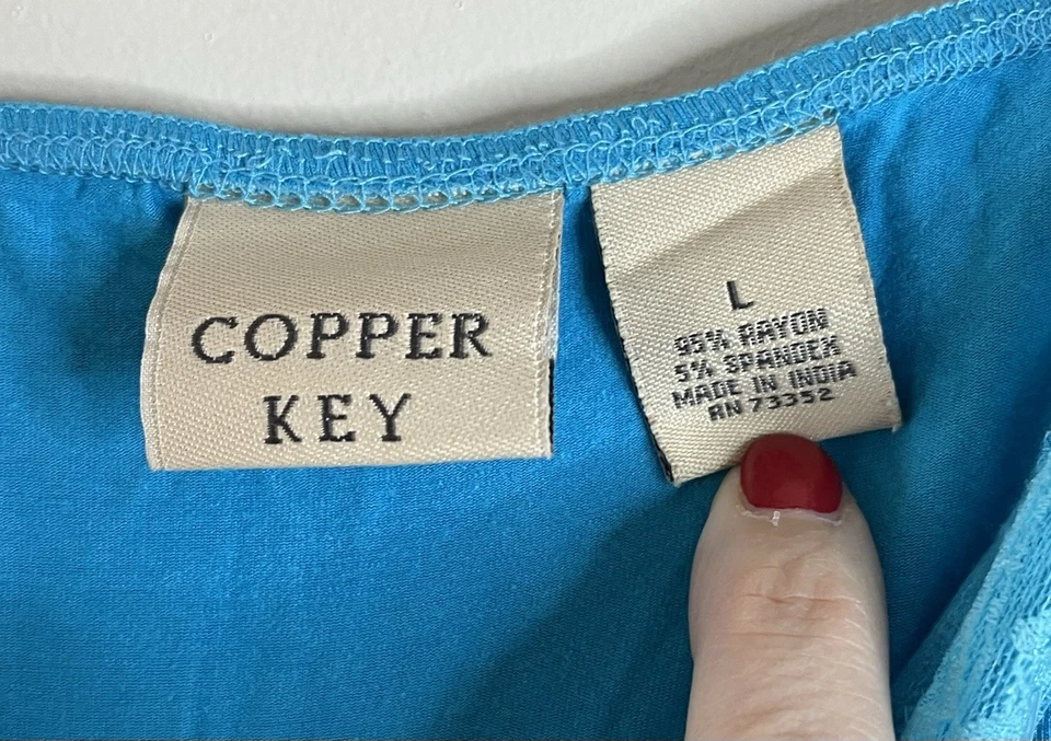 Camiseta sin mangas Copper Key azul espagueti con cuentas lentejuelas encaje elástico talla L Y2K Foto 2 de 4