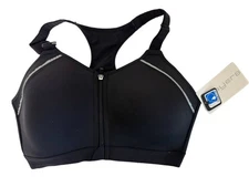 Layer 8 Maximum Support Size 1X Sports Bra Black Fitted Front Zipper NEW
