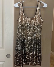 Express Dress Women’s Size Medium Gold Bronze Ombre Sequins Sleeveless Mini EUC