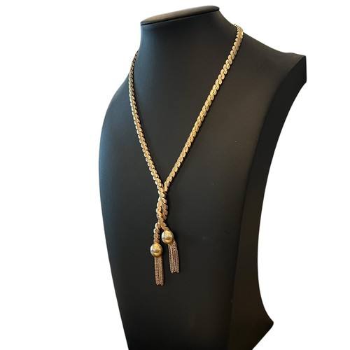 Textured Gold Tone Rope Tassel Lasso Snake Necklace Vintage Estate Boho Western - Picture 20 of 20