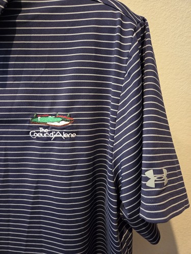 Camisa polo de golf Under Armour The Coeur D’Alene grande a rayas azules y grises para hombre - Imagen 2 de 7