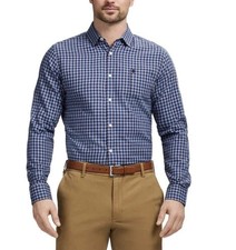Izod Luxe Touch Men's L Modern Fit Blue Checkered Button-Up Dress Shirt M0429