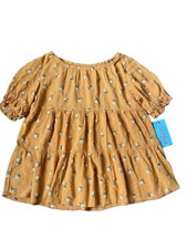 Cat Jack Girl s Dark Mustard Floral Shirt M Size 8 Short Sleeve NWT