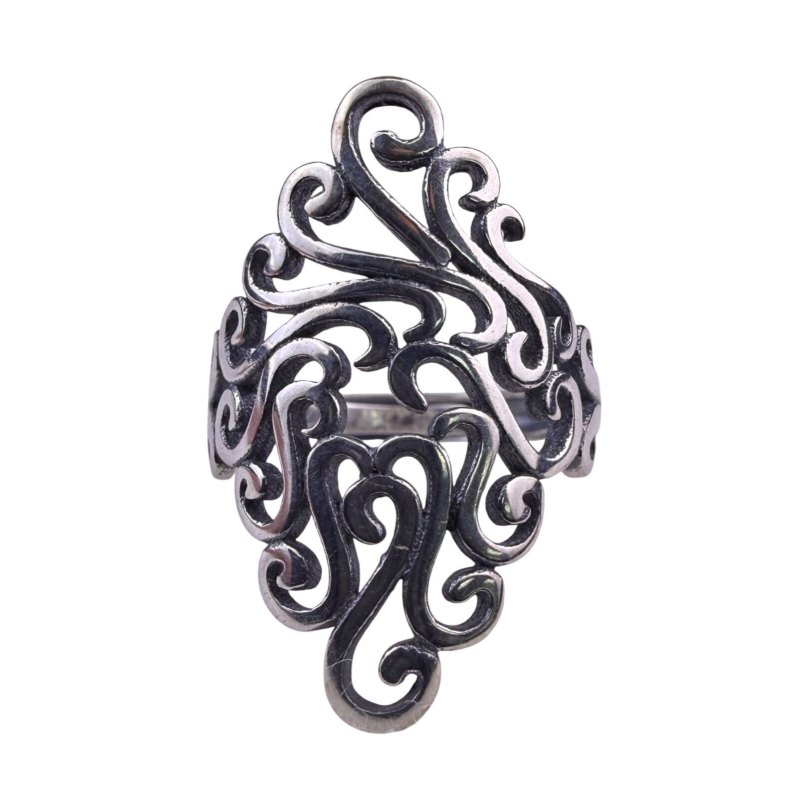 Sterling Silver Tone Adjustable Openwork Scroll R… - image 2