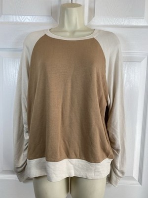 Monrow Soft Colorblock Raglan Crewneck Sweatshirt Sz L Varsity Preppy Sporty