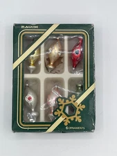 Set of 6 Vintage Rauch Glass Mini Drop Shape Christmas Ornaments in Original Box