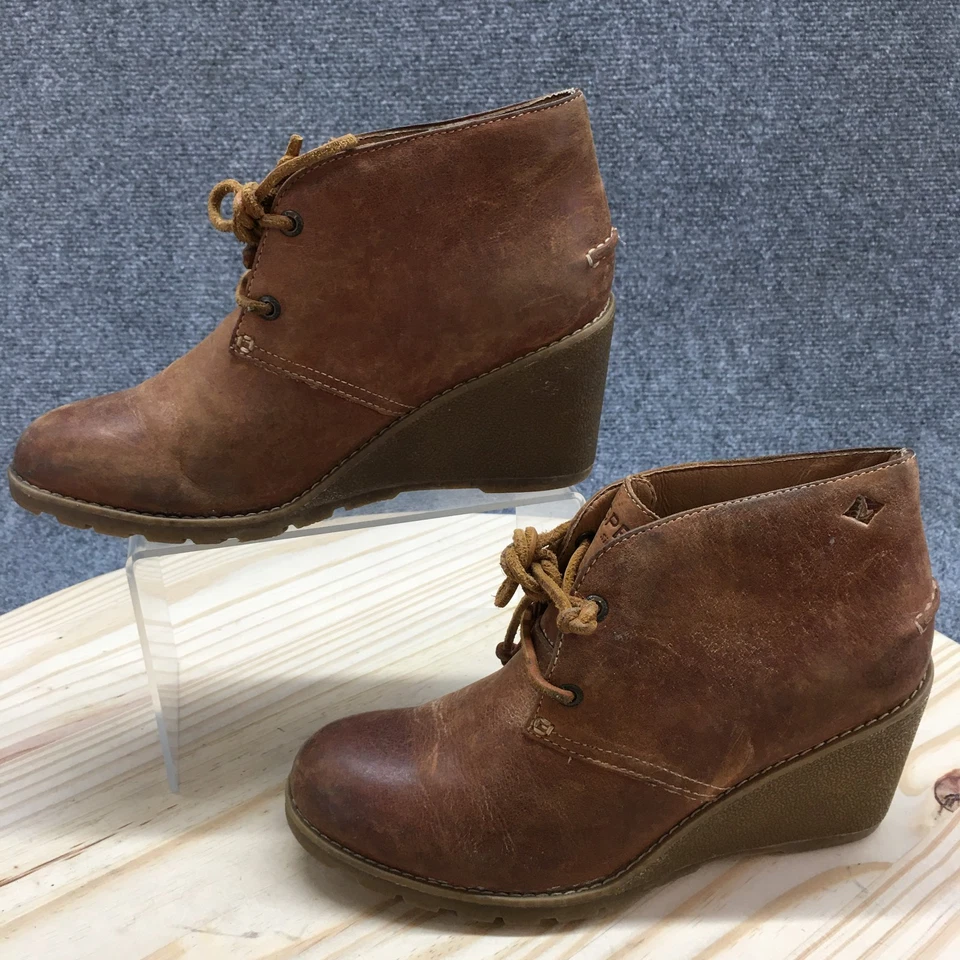 Botas Sperry para mujer 7 M Desert Stella Prow tacón de cuña STS 96942 cuero marrón Foto 3 de 4