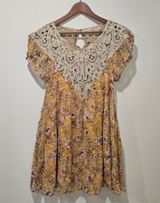 Free People Margot Printed Dress Floral Babydoll Puff Sleeve Scoop Neck SMALL