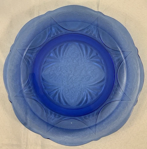 Depression Glass Hazel Atlas Royal Lace Cobalt Blue Dinner Entree Plate Clean!
