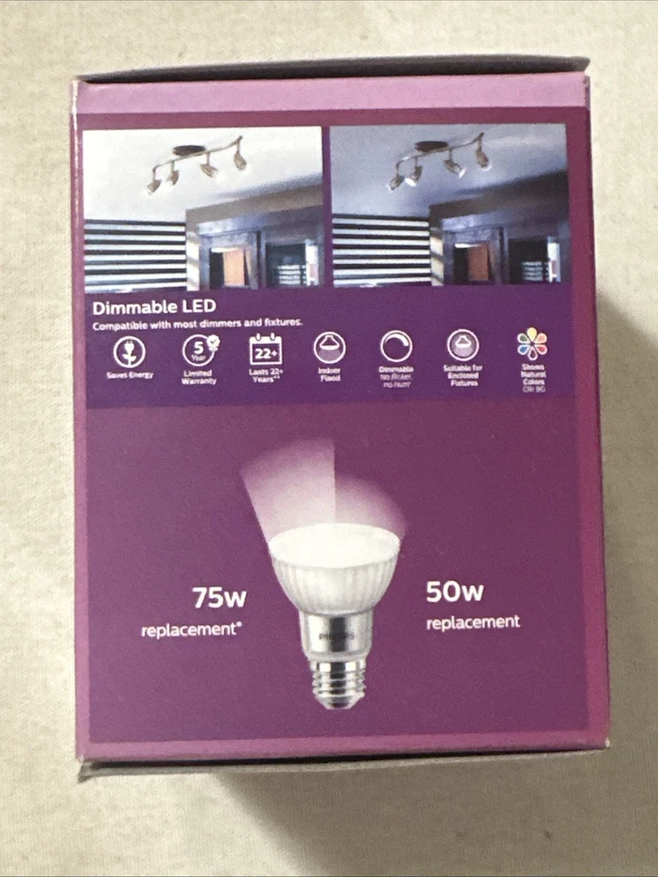 PHILIPS 75-Watt (8.5w) Indoor PAR20 Dimmable Daylight LED Flood Light T20 - Image 3 of 3