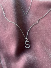 9ct White Gold E W Adams Diamond Initial Charm Pendant Letter S