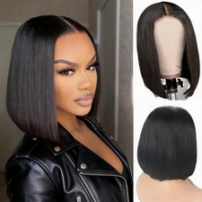 Short Straight Bob Wig for Women, 12 Inch Hair Blunt Wig for Daily Wear
