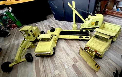 Vintage TONKA 1970 State Hi-Way Dept Yellow Steel Construction Vehicle Set