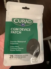 CURAD CGM Glucose Patches 25 Count| Black Waterproof & Easy-Peel | 3.13" x 4.13"
