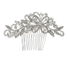 Silver Tone Alloy Metal Flower Rhinestone Hair Comb HA9660-SCL
