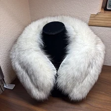 100% Real Genuine Blue White Fox Fur Collar Neck Wrap Scarf Stole Jacket Collar