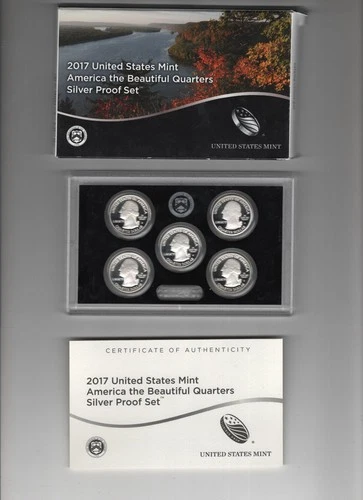 2017 UNITED STATES MINT AMERICA THE BEAUTIFUL QUARTERS SILVER PROOF SET 25¢ COIN