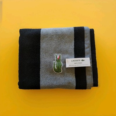 Lacoste  Bath Towel 100% Cotton 30'' x 52'' Black Gray Big Crocodile Logo (A)
