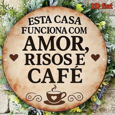 Tin Metal Signs Home Décor 8x8 Inch Portuguese Language Aluminum ''Love, Laughter