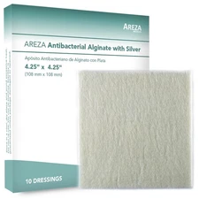 Areza Medical Silver Alginate Wound Dressings 4.25" x 4.25" 10 pcs Sterile