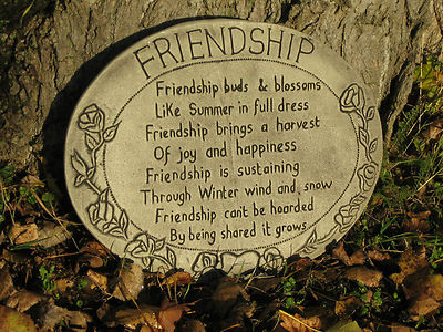 Steingarten Wandrelief ''Freundschaft Knospen & Blüten'' Zitat