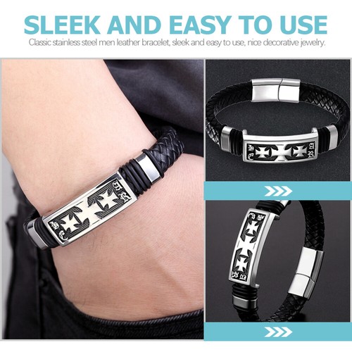 Stainless Steel Bracelet Mens Adjustable Bracelets for Man Beaded - Picture 5 of 11