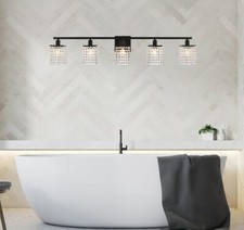 Crystal Wall Sconce Black Bathroom Vanity Bedroom Dining Room Light Fixture 42"