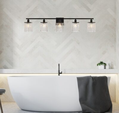 Crystal Wall Sconce Black Bathroom Vanity Bedroom Dining Room Light Fixture 42''