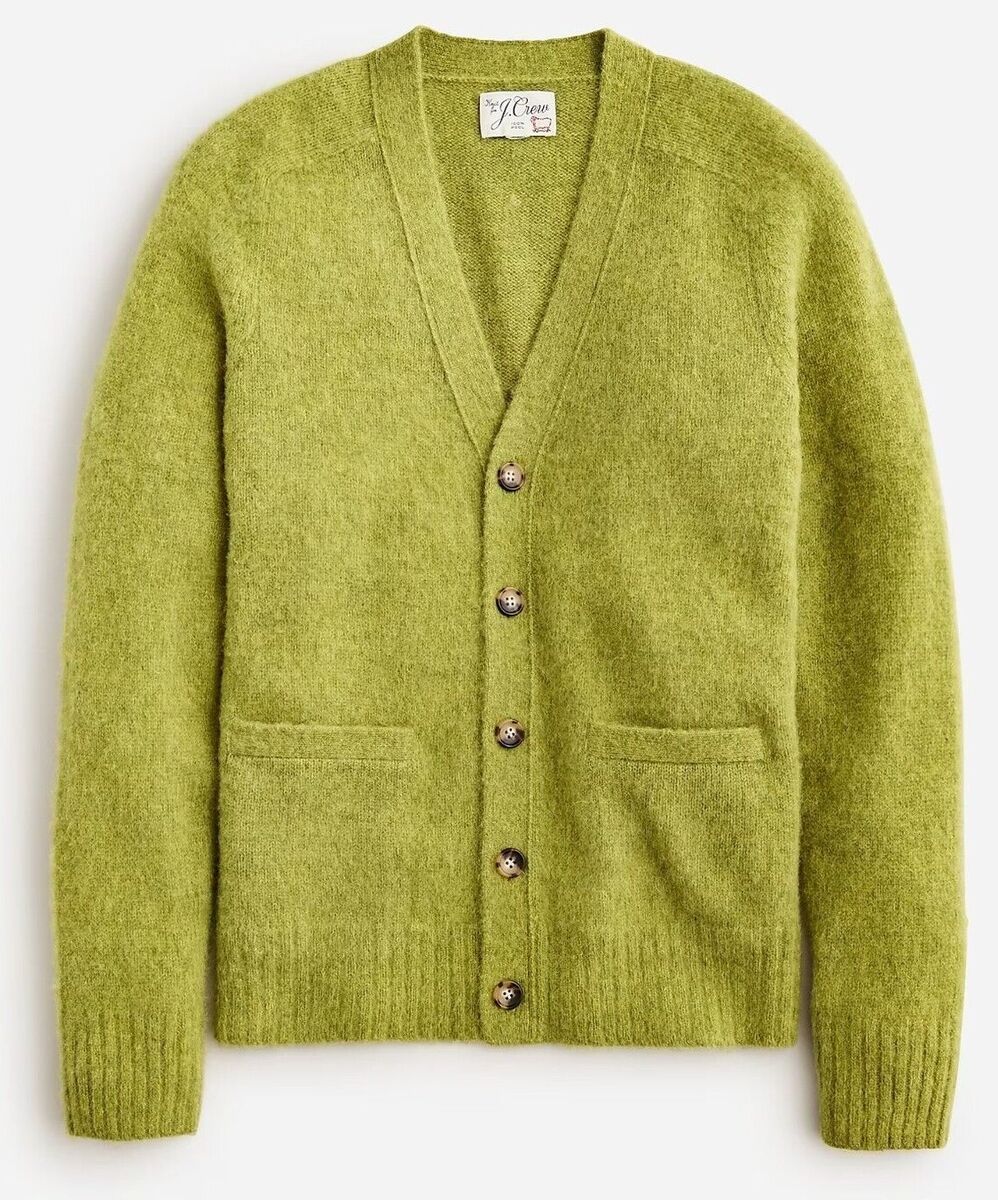 J. CREW Men's Brushed Wool V-Neck Cardigan Sweater Green J. CREW Men's Brushed Wool V-Neck Cardigan Sweater Green
