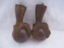 2 Large Antique Cast Iron Eagle Claw Glass Ball Furniture Feet