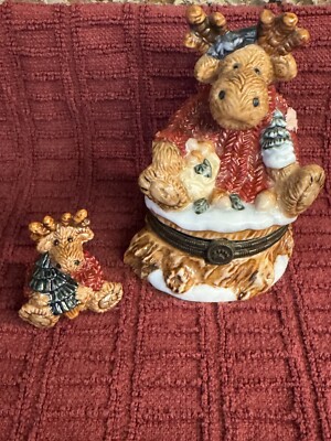 Boyds Bears Bearware Christmas Manheim The Moose Trinket Treasure Box w/Baby