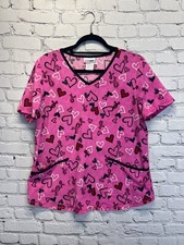 Scrubstar women scrub top M Pink heartd Breast Cancer Awareness