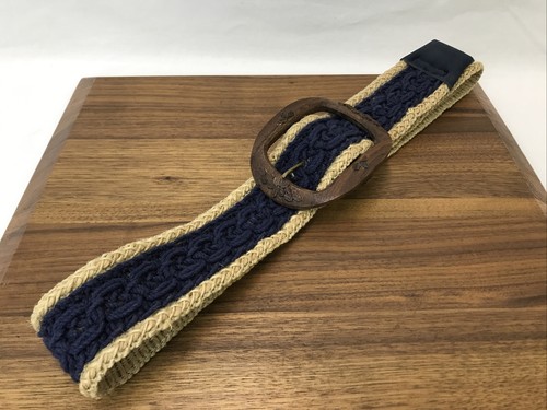 Vtg Boho Belt Wood Buckle Woven Macrame Rope Hemp? Hippie Womens Small Medium 32 - Picture 9 of 12