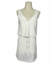 ZARA TRAFALUC DRESS Small IVORY JERSEY SLEEVELESS V-NECK SHORT BIG  Pockets
