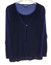VTG Impressions Millennium Edition Blue Velvet Sheer Layered Shirt Cardigan 2XL