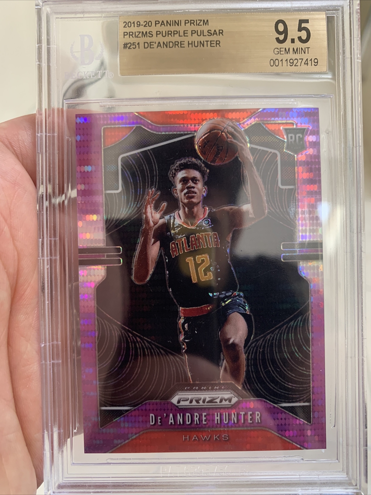 2019 Panini Prizm Basketball Card Deandre Hunter Purple Pulsar Bgs 9.5 Rc /35