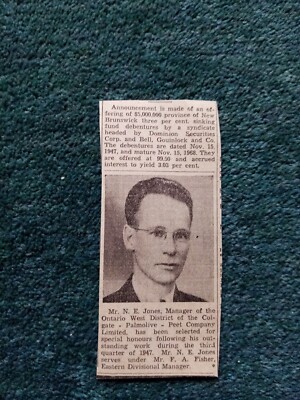 B4d Ephemera 1947 Bild Ontario Mr n e Jones Colgate Palmolive 