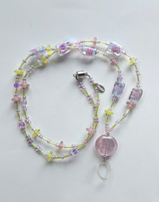 BooJee Pink Yellow Glass Floral Magnetic Clasp Fairy Whimsy Lanyard