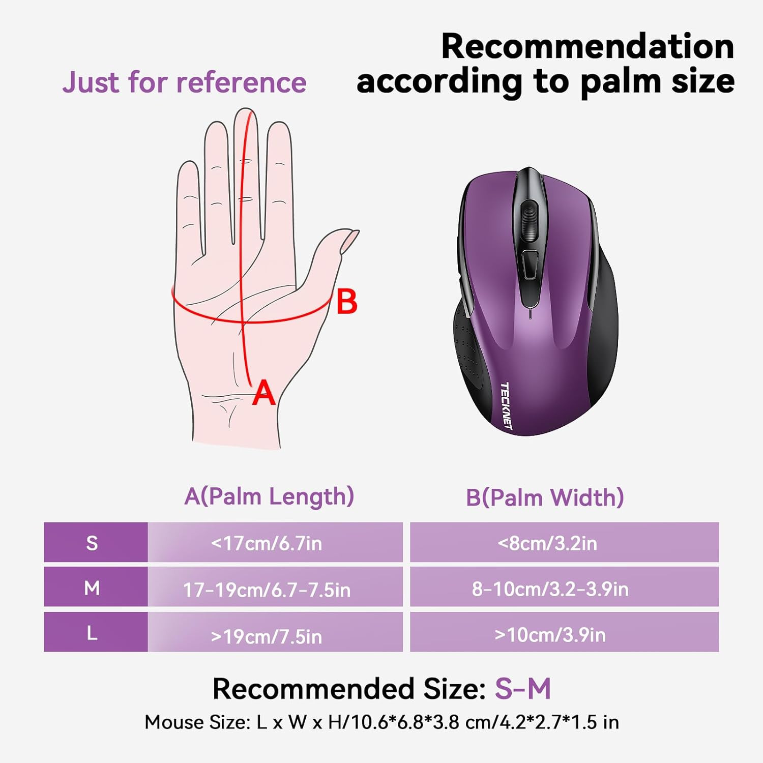 TECKNET Wireless Mouse, 2.4G Ergonomic Optical Mouse, Computer Mouse for Laptop,
