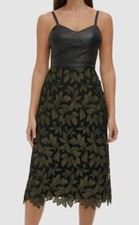 Guess Women's Green Faux-Leather Lace Fit & Flare Dress Size 8
