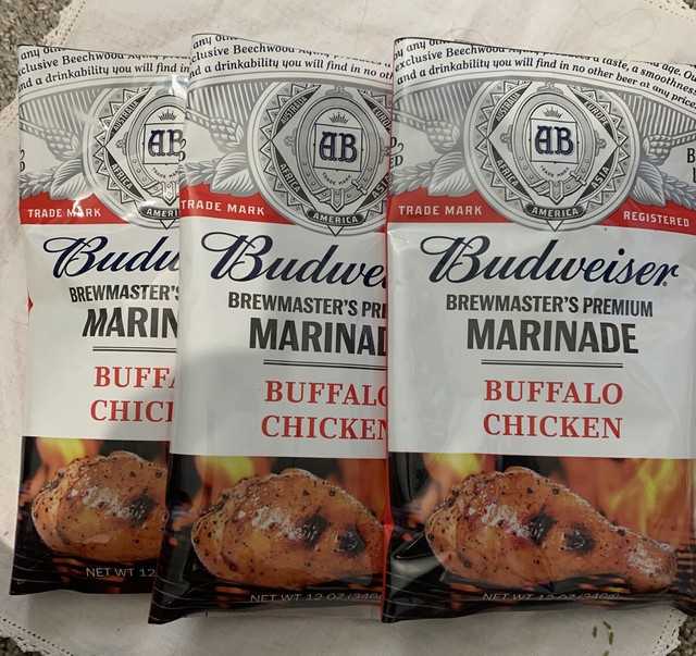 3x Budweiser Marinade Buffalo Chicken 12 Oz Bags Brewmasters Premium 08 19 Disc For Sale