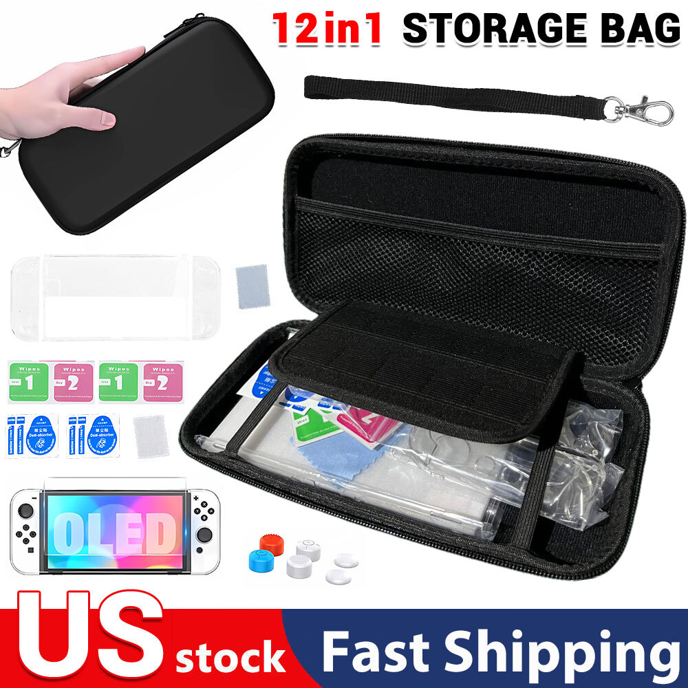12 in 1 Carrying Case Bag+empered Glass Protector For Nintendo Switch OLED Gift