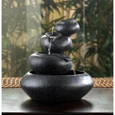 Black Polyresin Four-Tier Sparkling Tabletop Tranquil�Fountain Indoor Decor